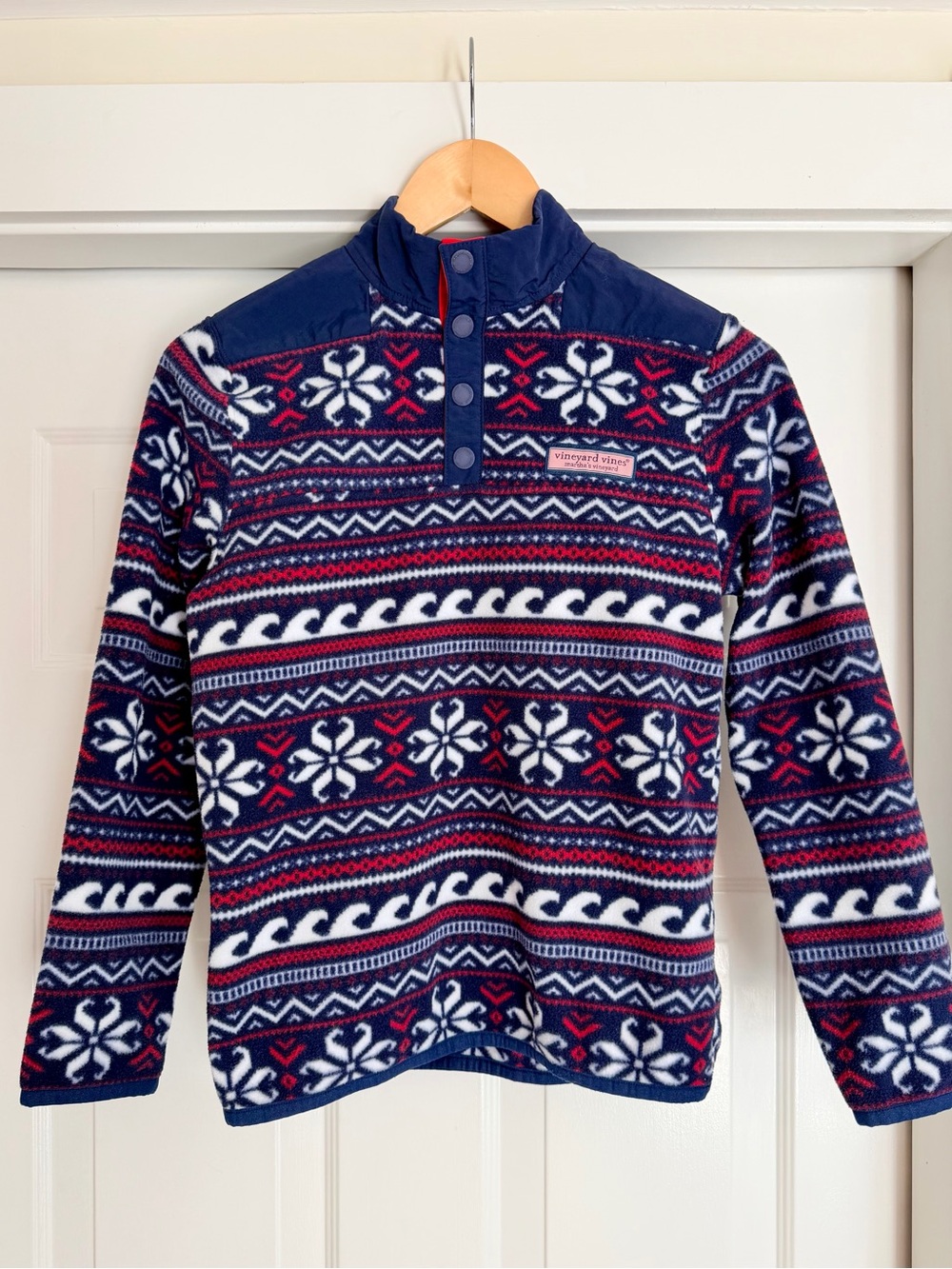 Vineyard Vines Navy, White & Red Fair Isle Quarter Snap Fleece